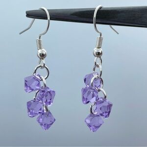 Beautiful Silver Plated Lavender Swarovski Crystal Cluster Dangle Earrings